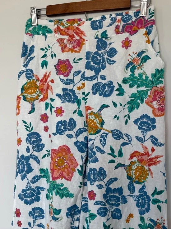 Rachel Zoe Linen Blend White Colorful Floral Print Wide Leg Pants Size Small - Picture 3 of 12